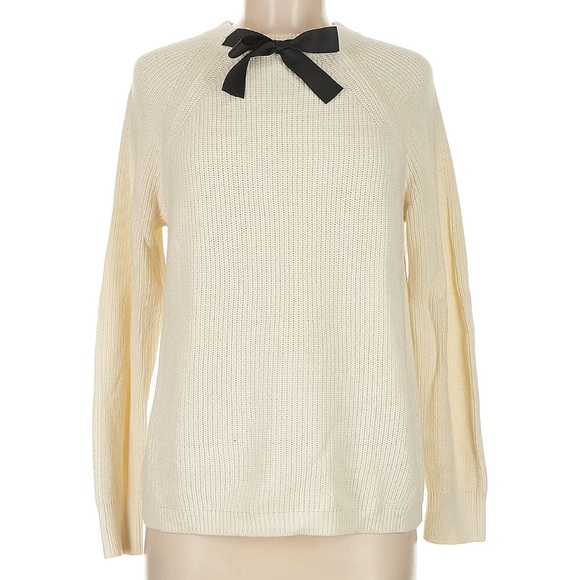 J Crew Women's Cream Sweater with Black Bow Accent - Picture 3 of 8